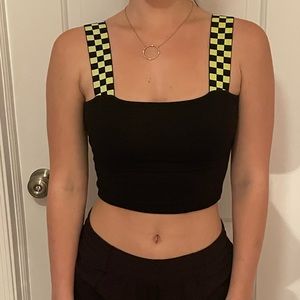 Neon strap black crop top